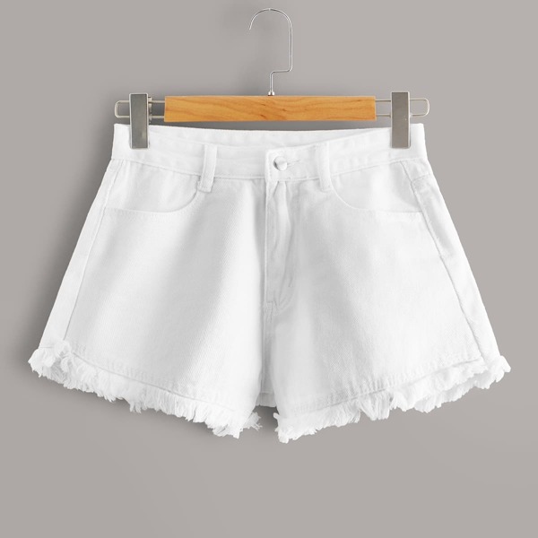 

Plus Raw Hem Solid Shorts, White