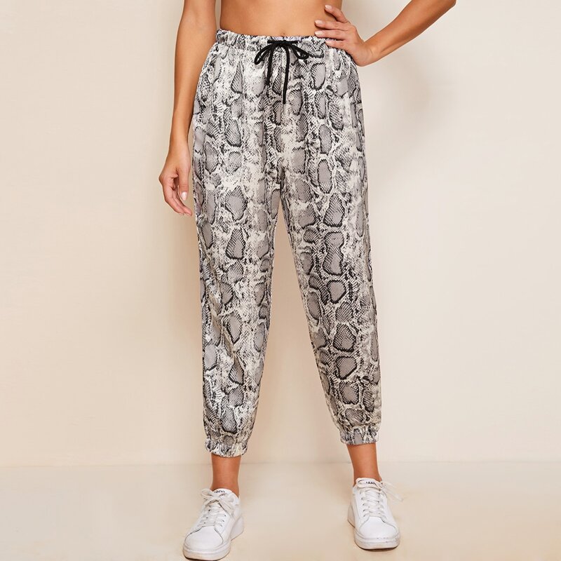 

Drawstring Waist Snakeskin Print Pants, Multicolor