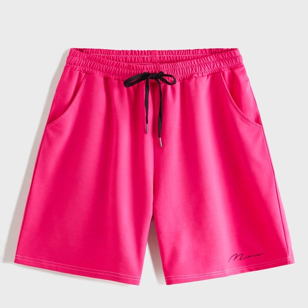 

Men Neon Pink Drawstring Waist Shorts, Pink bright