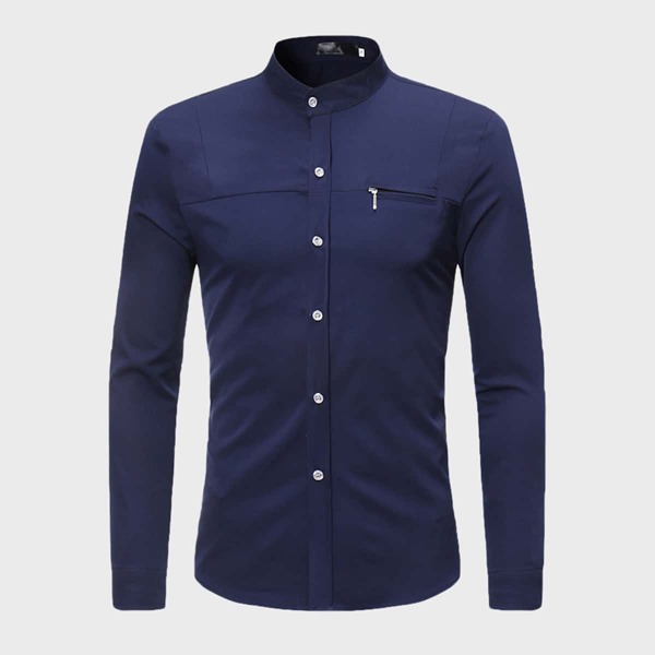

Men Zip Front Button Through Shirt, Navy