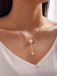 1 Miếng Ngọc trai Giả & Hoa Dây chuyền với sức hấp dẫn - Vàng - Xem 1