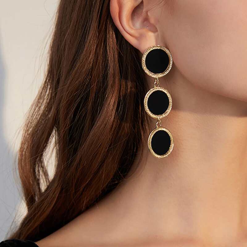 

1pair Round Drop Earrings, Multicolor