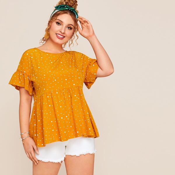 

Plus Confetti Print Babydoll Blouse, Yellow