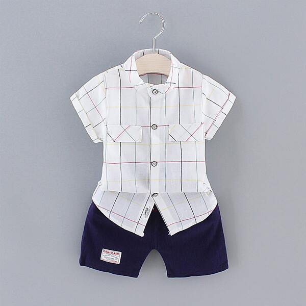 

Toddler Boys Plaid Shirt & Letter Patched Shorts Set, Multicolor