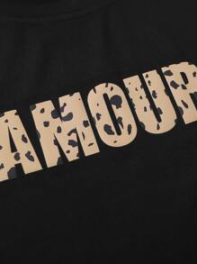 Leopard & Letter Graphic PJ Set / Pajama Set - Multicolor - View 5