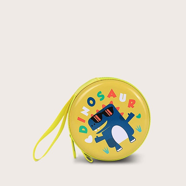 

1pc Kids Cartoon Dinosaur Print Round Purse, Yellow