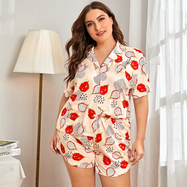 

Plus Dragon Fruit Print PJ Set, Multicolor
