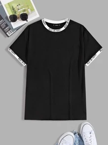 Manfinity Camiseta ringer de hombres con estampado de slogan - Negro - Ver 1
