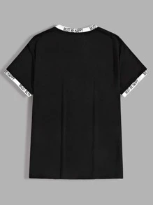 Manfinity Camiseta ringer de hombres con estampado de slogan - Negro - Ver 2