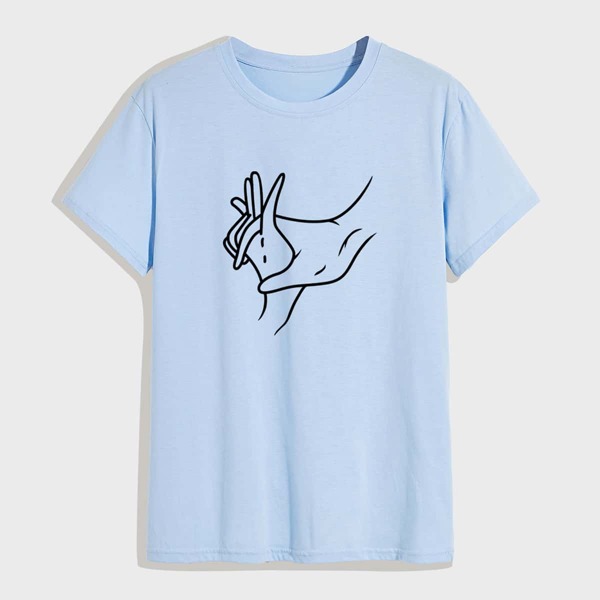 

Men Figure Graphic Round Neck Tee, Blue pastel