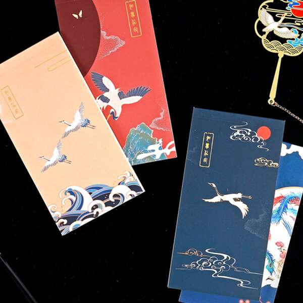 

1pc White Crane Print Cover Portable Note Pad