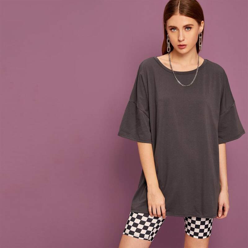 

Solid Short Sleeve Oversized Tee, Grey
