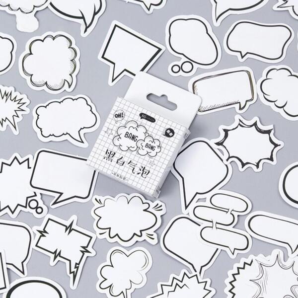

45pcs Chat Bubble Sticker, Black and white