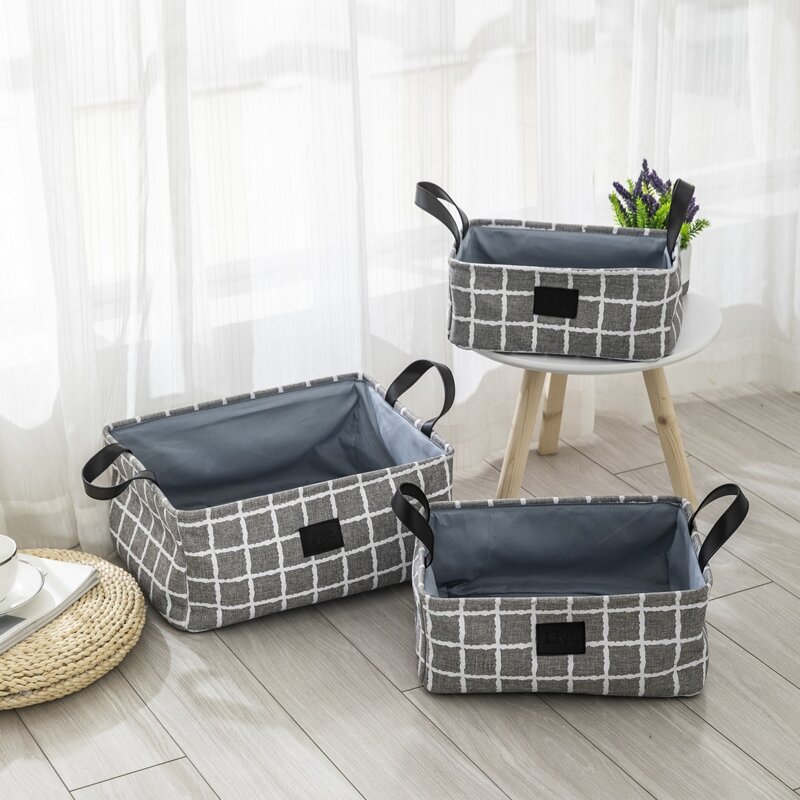 

1pc Plaid Storage Basket, Grey