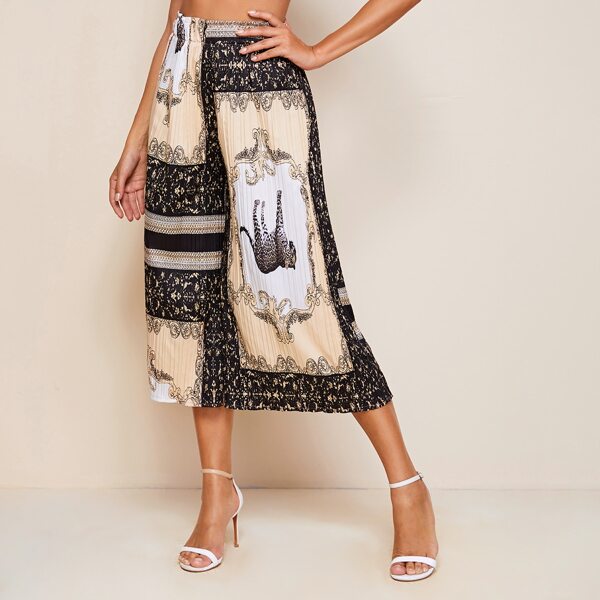 

Scarf Print Wide Leg Crop Pants, Multicolor