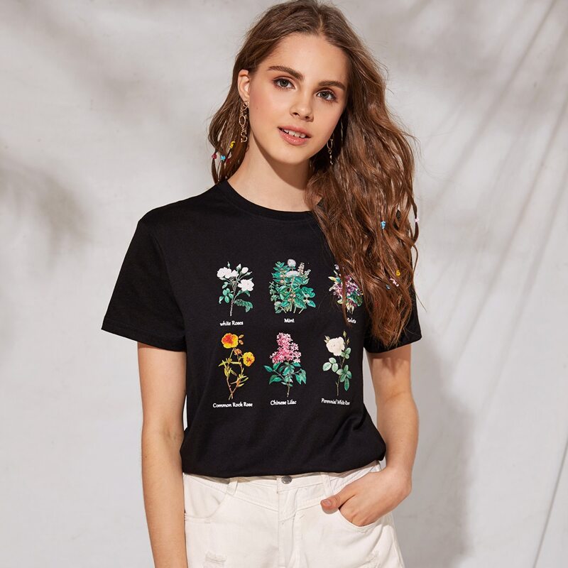 

Flowers Graphic Black Tee