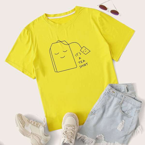 

Plus Graphic & Slogan Print Tee, Yellow
