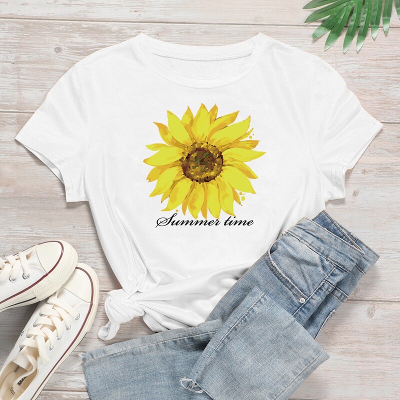 

Sunflower & Slogan Graphic Tee, White