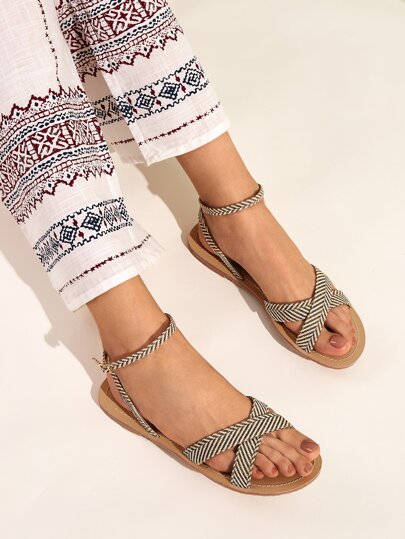 Striped Ankle Strap Sandals