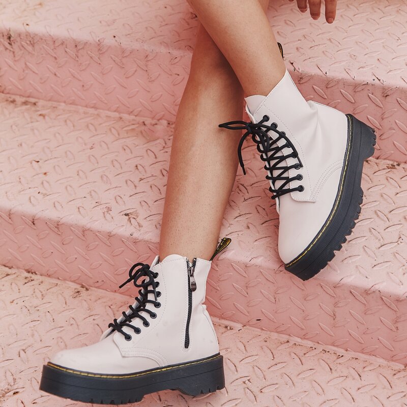 

Lace-up Front Combat Boots, White