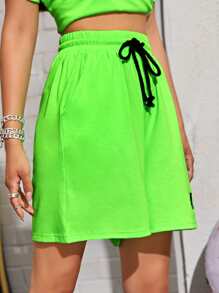 Quần short Túi Slogan màu xanh lá Thể thao - màu xanh lá - Xem 3