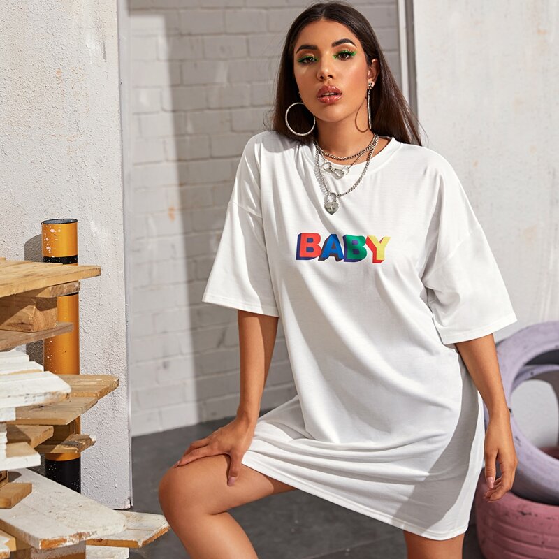 

Baby Graphic Boyfriend Tee Dress, White