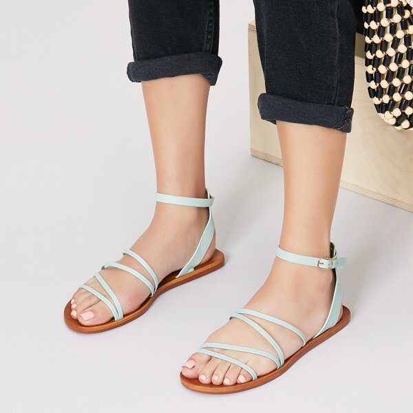 

Multi Strap Buckled Ankle Gladiator Sandals, Blue pastel