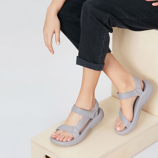 

One Sided Velcro Ankle Athletic Universal Sandals, Grey