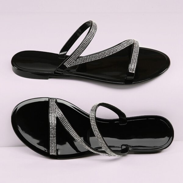 

Rhinestone Strappy Open Toe Jelly Slide Sandals, Black