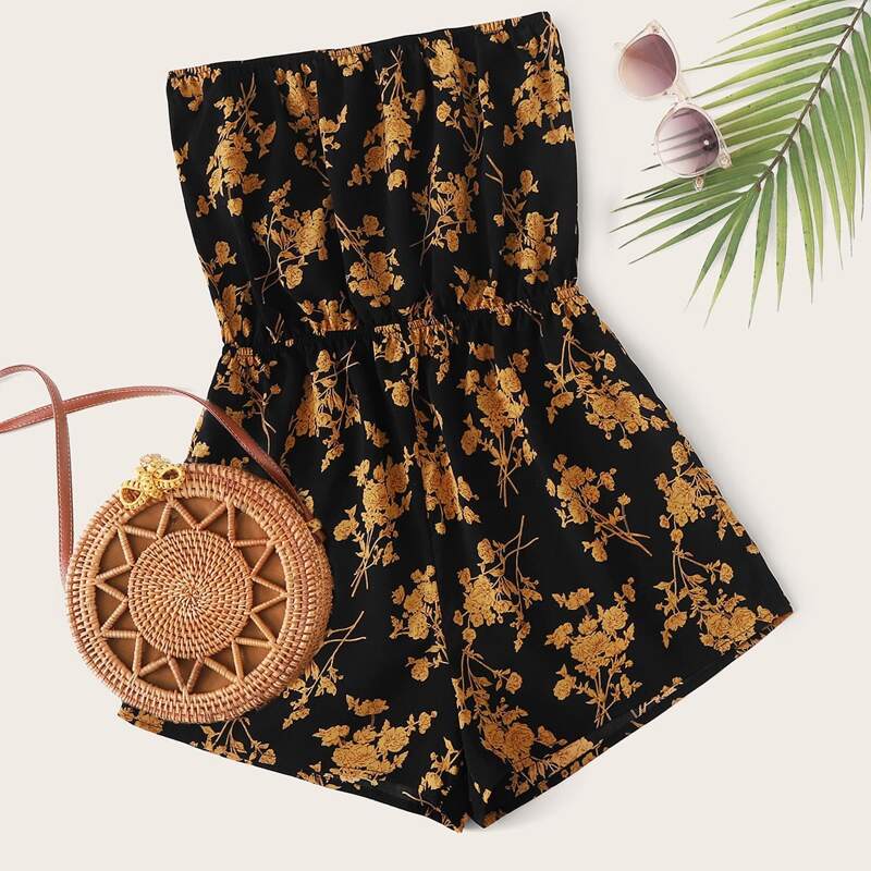 

Floral Print Tube Romper, Multicolor