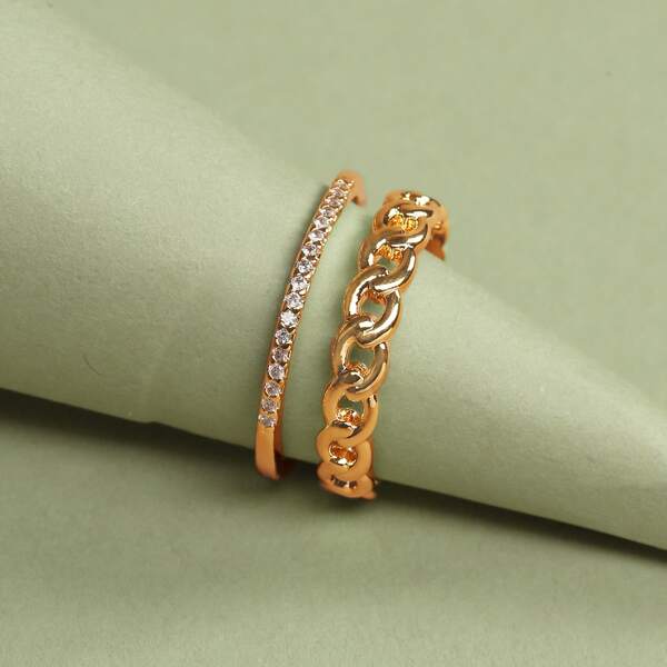 

Double Layered Chain Link Adjustable Cuff Ring, Gold