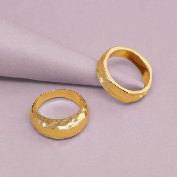 

Set Of Two Hammered Dome Shaped Rings, Gold