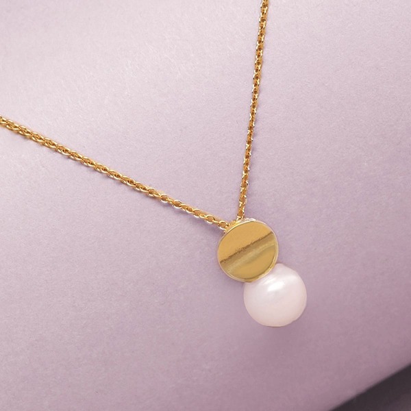 

Dainty Chain Circle Pearl Pendant Necklace, Gold