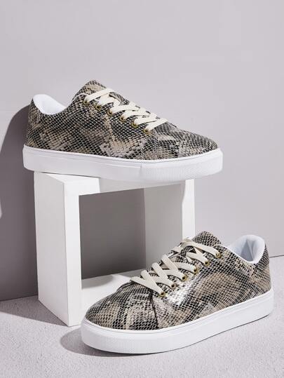 Lace-up Front Snakeskin Sneakers