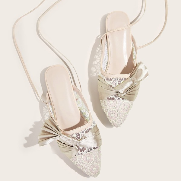 

Point Toe Tie Leg Flats, Beige