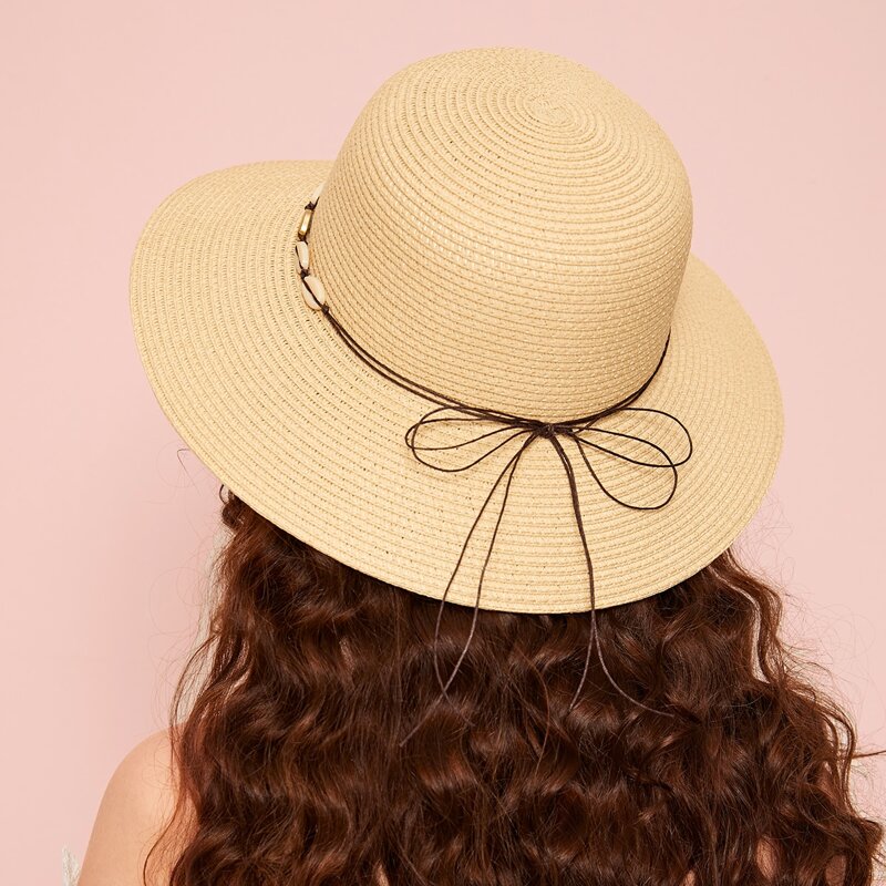 

Shell Decor Straw Hat, Beige