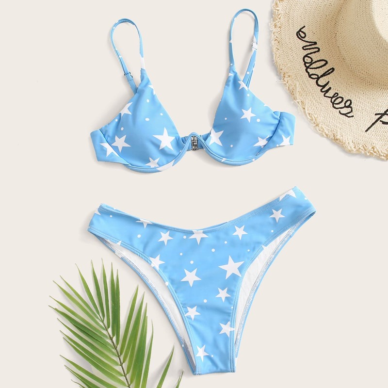 

Star High Cut Bikini Swimsuit, Blue