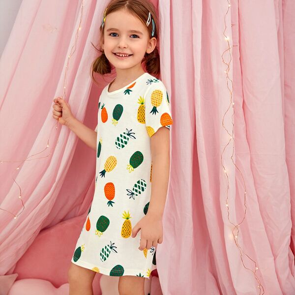 

Toddler Girls Pineapple Print Night Dress, Beige