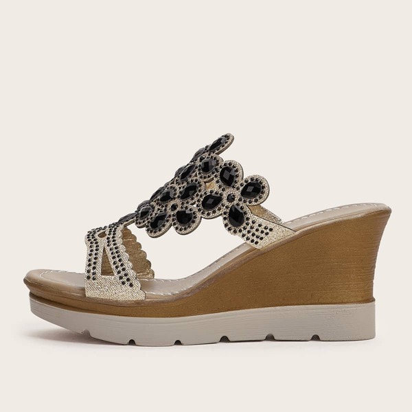 

Rhinestone & Gemstone Detail Wedge Mules, Multicolor