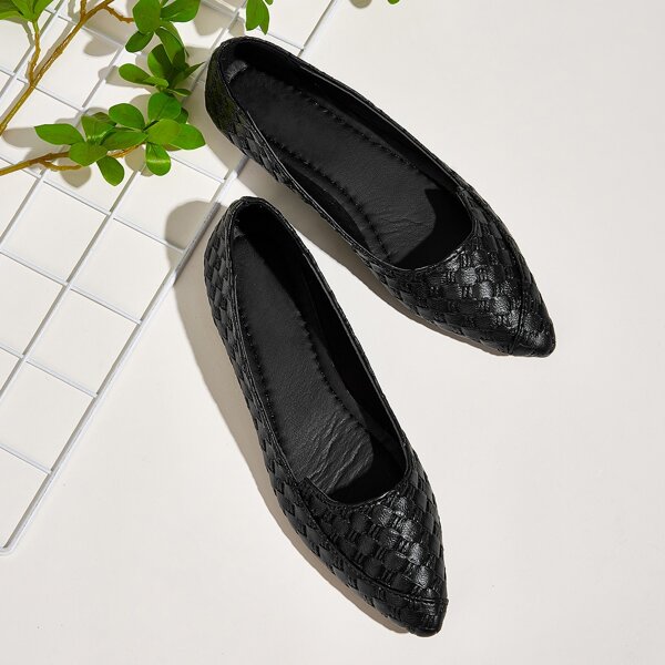 

Braided Point Toe Ballet Flats, Black