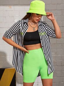 Skjorta Text & Randig Grafik Lång Kö - Svart och Vitt - Visa 1