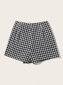 SHEIN EZwear 圍裹結飾格紋褲裙