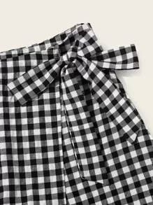 SHEIN EZwear 圍裹結飾格紋褲裙