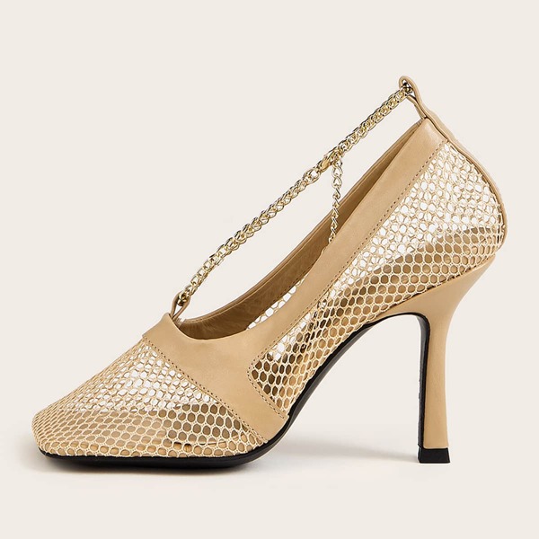 

Fishnet Chain Decor Stiletto Heels, Khaki
