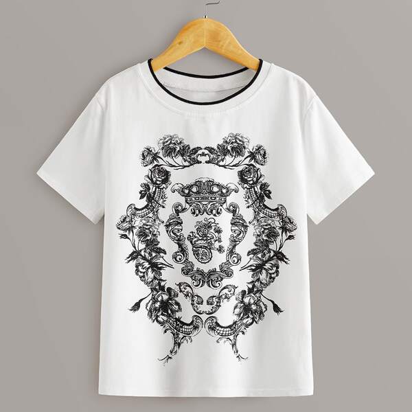 

Boys Contrast Trim Tribal Print Tee, White