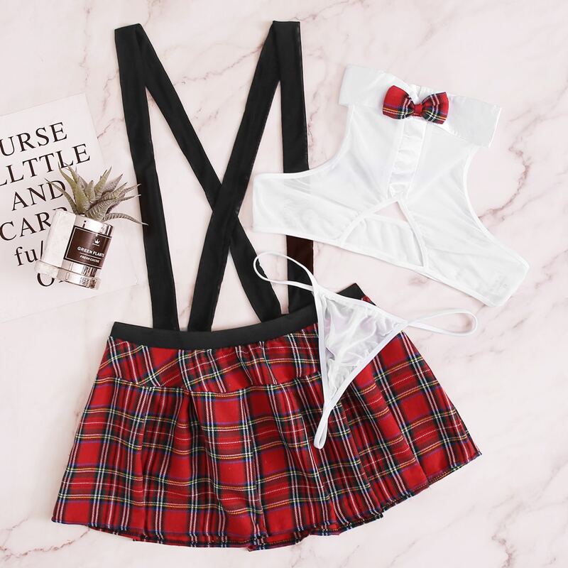 

Tartan Suspender Skirt Sexy Costume With Thong, Multicolor