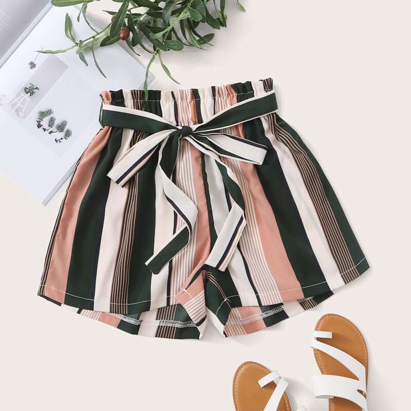 

Chunky Striped Belted Shorts, Multicolor