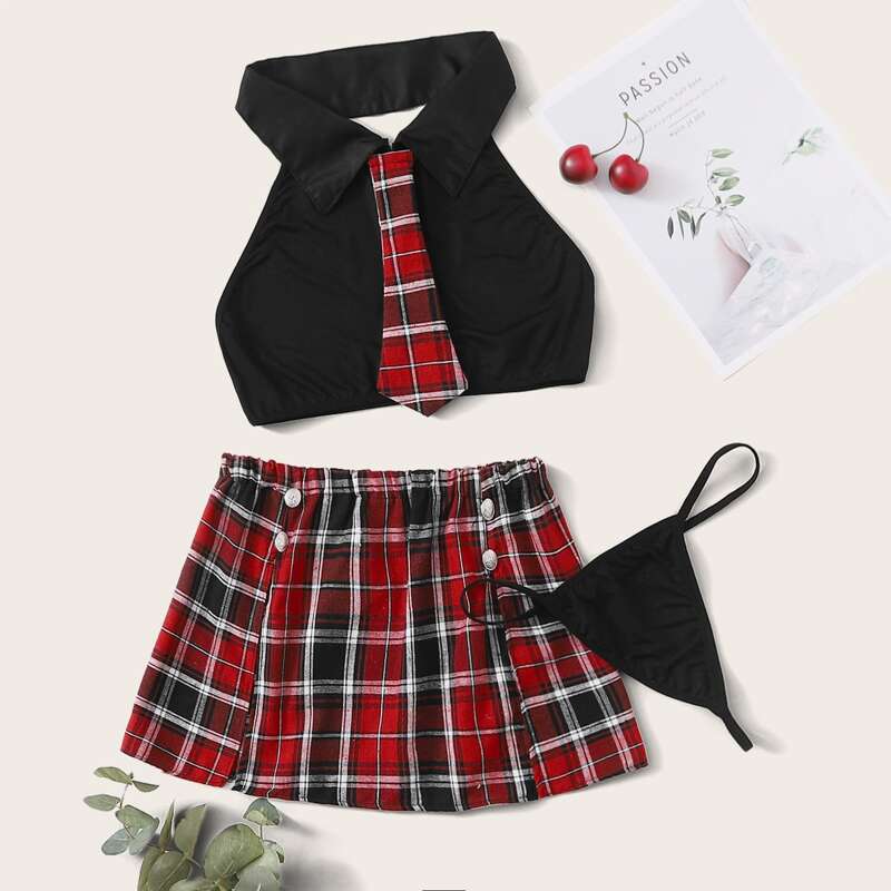 

Tartan Skirt Set With Thong, Multicolor