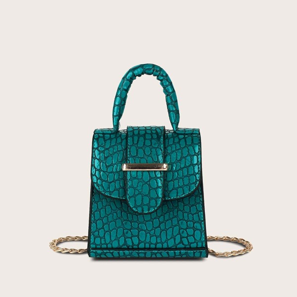 

Mini Stone Embossed Satchel Bag, Green