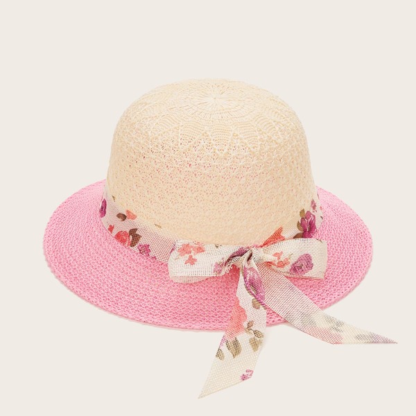 

Toddler Girls Bow Decor Straw Hat, Multicolor